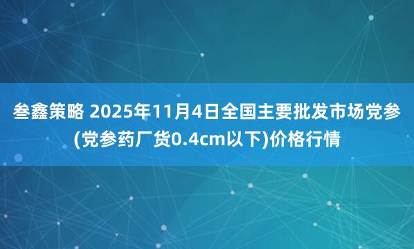 叁鑫策略 2025年11月4日全国主要批发市场党参(党参药厂货0.4cm以下)价格行情
